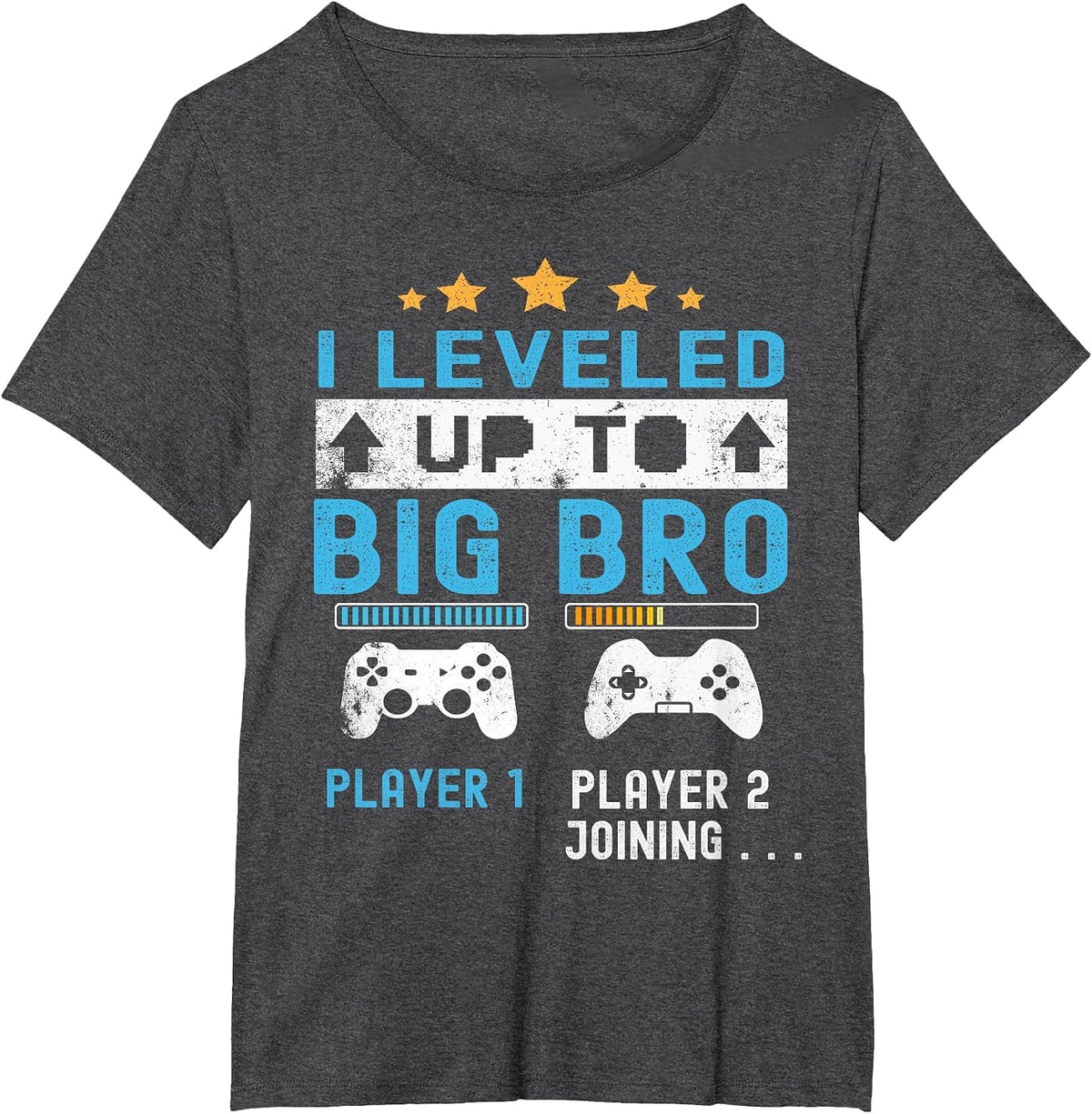 Leveled Up to Big Bro - Gamer New Player Joining Soon T-Shirt - Dark Heather Grey