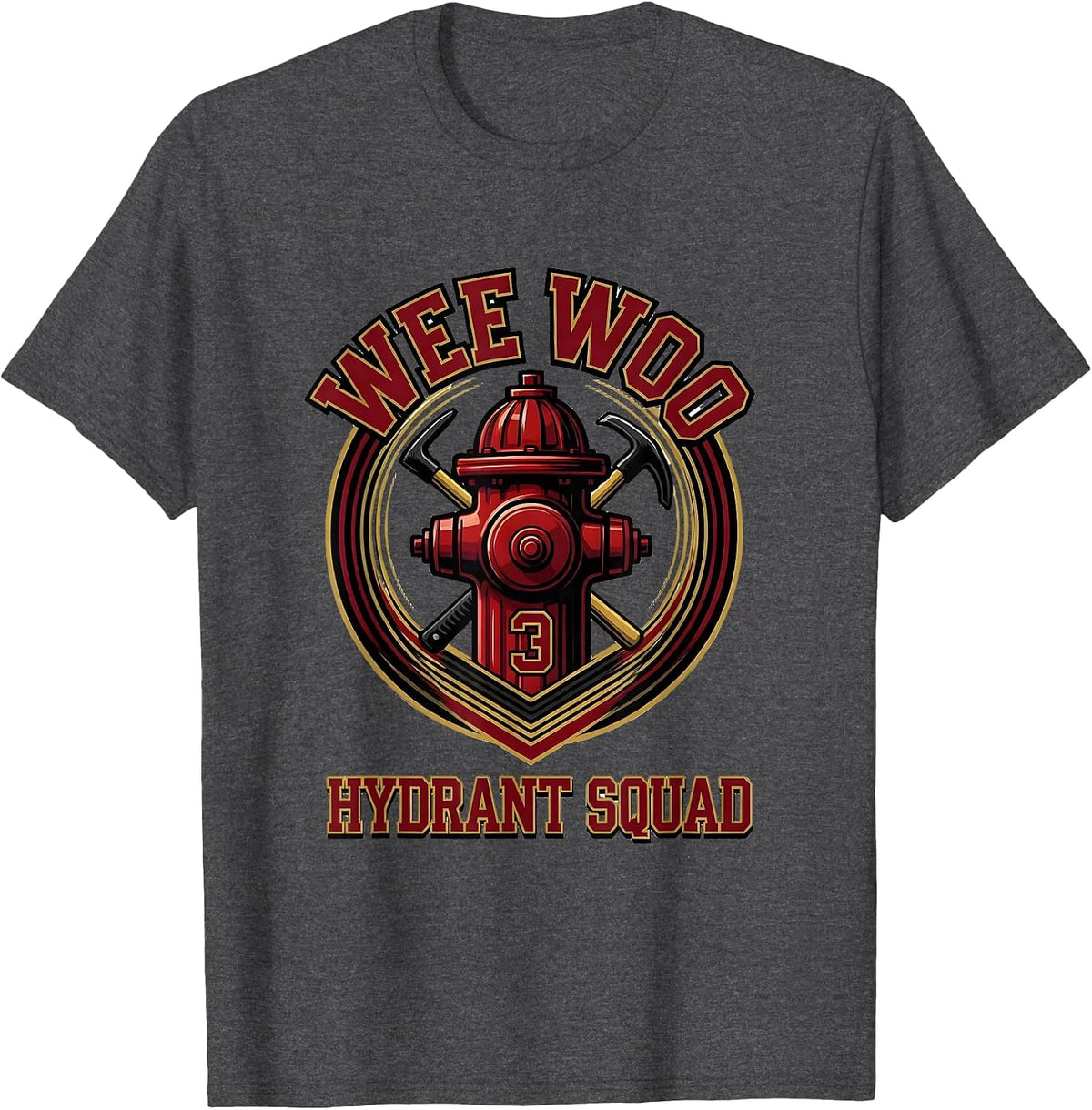 Men's Wee Woo Hydrant Squad Funny Firefighter Humor Gift T-Shirt - Dark Heather Grey