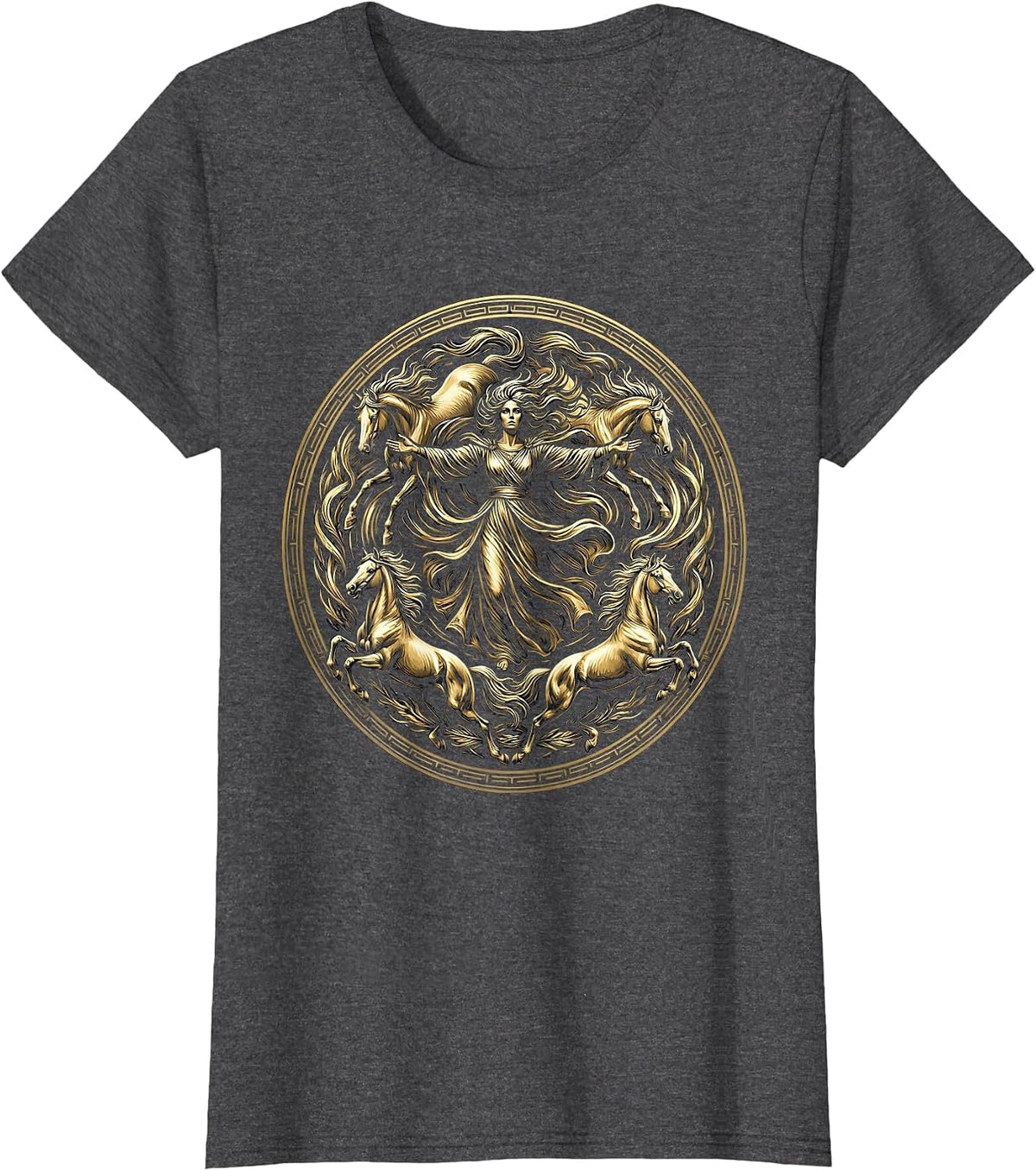 Women's Wild & Free Spirit Woman with Running Horses T-Shirt - Dark Heather Grey