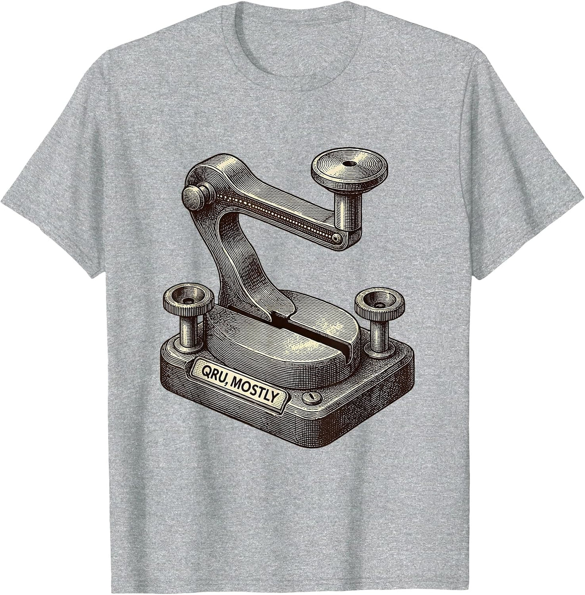 Men's QRU, Mostly Funny Ham Radio Operator Hobbyist Humor T-Shirt - Heather Grey
