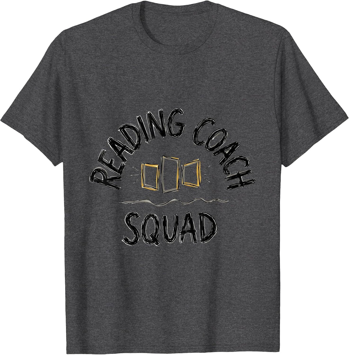 Reading Coach Squad Hand-Sketched Literacy Teacher T-Shirt - Dark Heather Grey