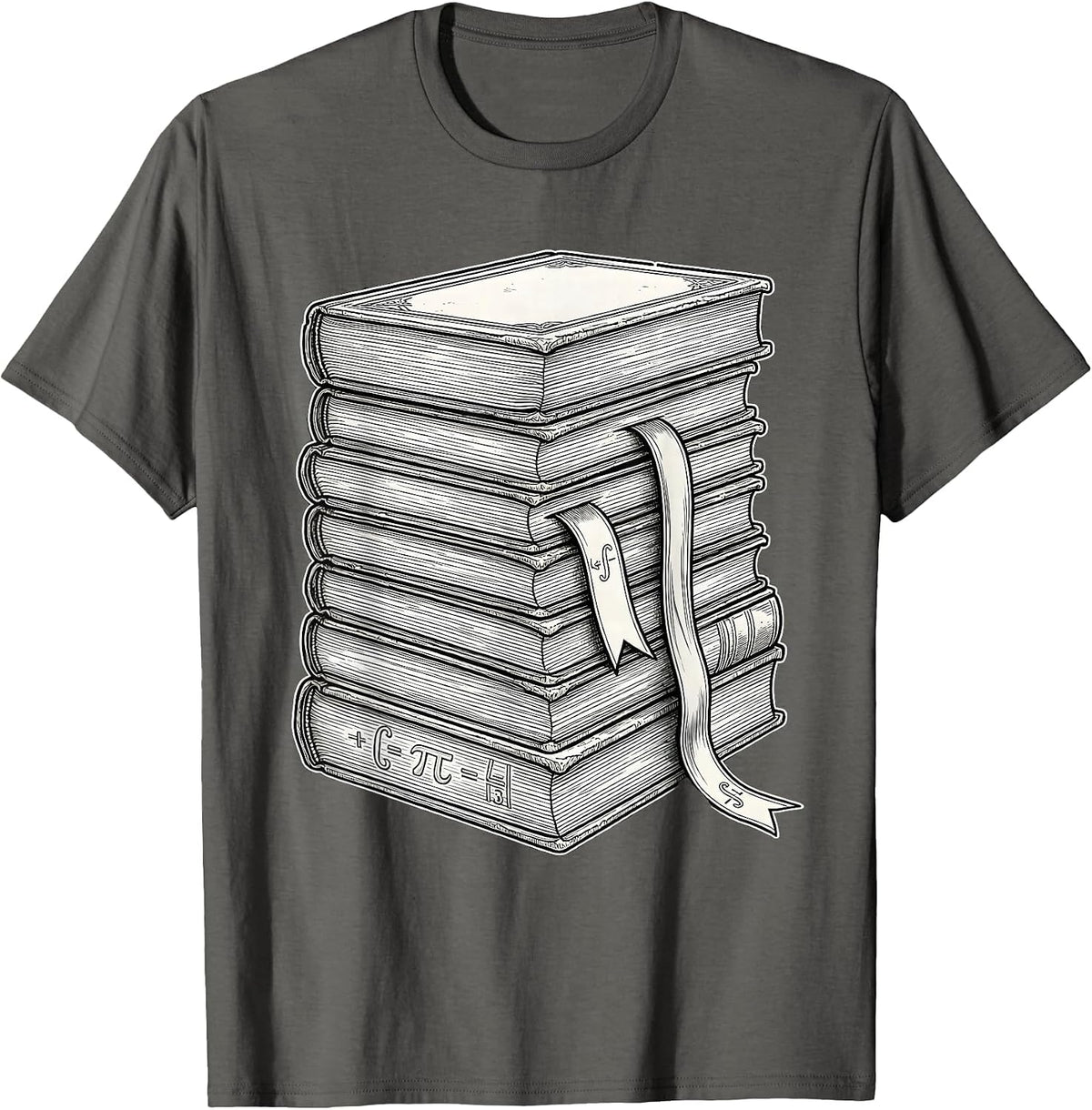 Math Teacher Stacked Textbooks Graphic Design T-Shirt - Asphalt Grey