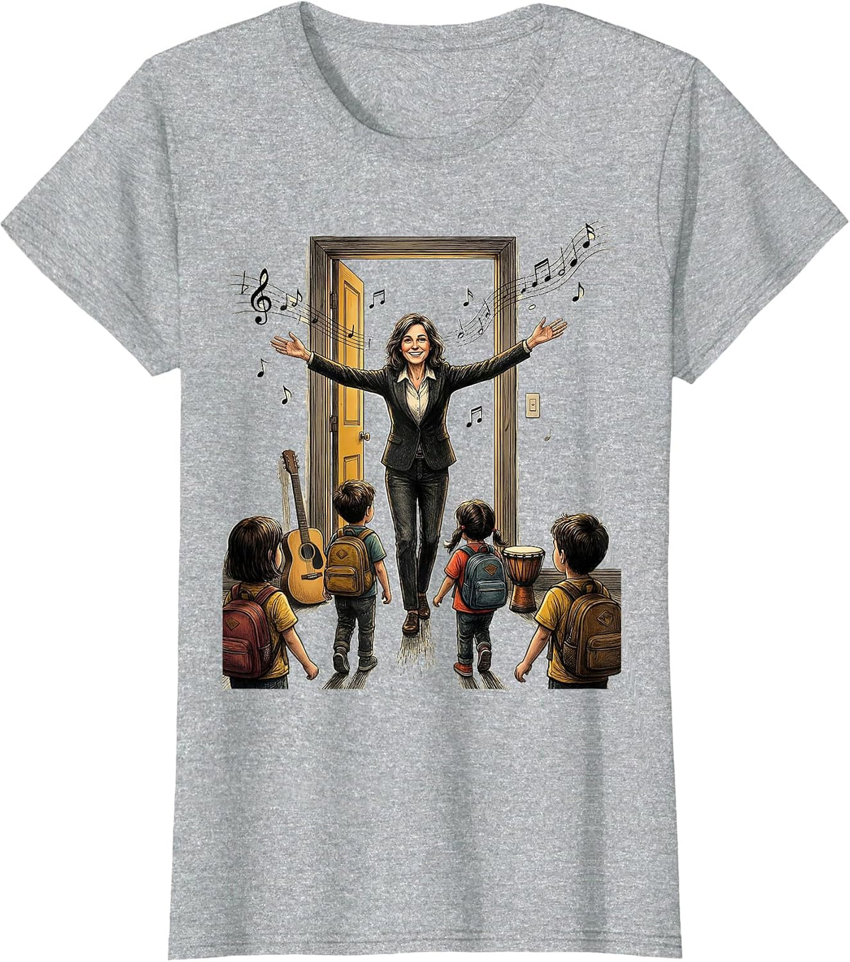 Women's Music Teacher Welcoming Students Back to School T-Shirt - Heather Grey