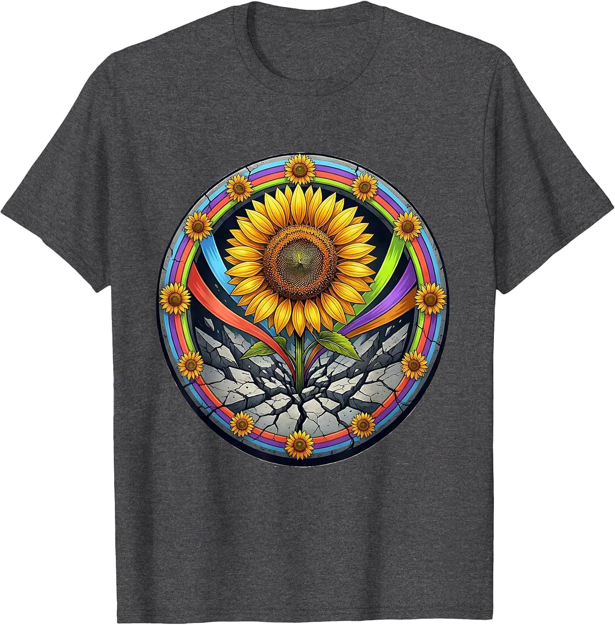 Down Syndrome Awareness Sunflower Concrete Art T-Shirt - Dark Heather Grey