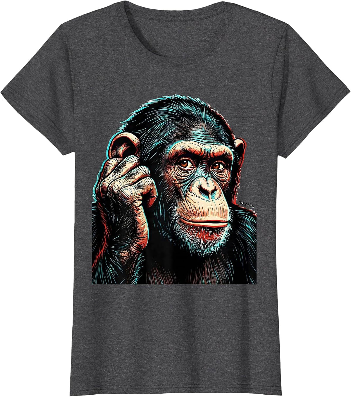 Women's No Clue Pop Art Monkey Meme Humor Funny Animal Joke T-Shirt - Dark Heather Grey