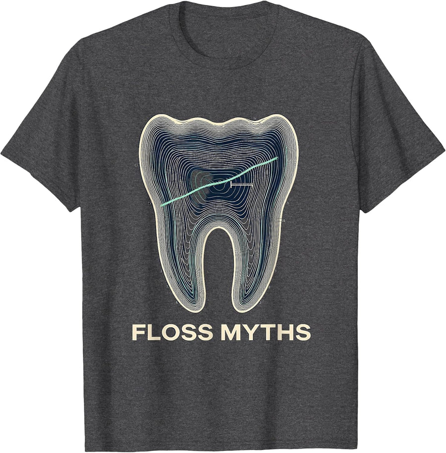 Men's Floss Myths Funny Dental Hygienist Dental Assistant Humor T-Shirt - Dark Heather Grey