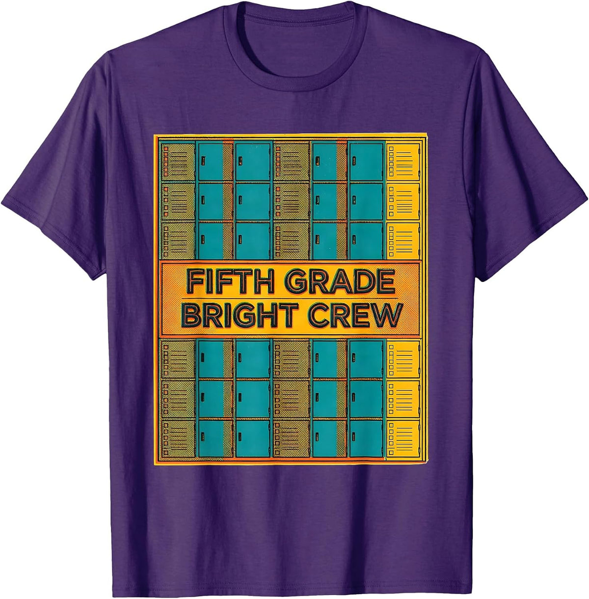 Fifth Grade Bright Crew Risograph Teacher Humor Back T-Shirt - Purple