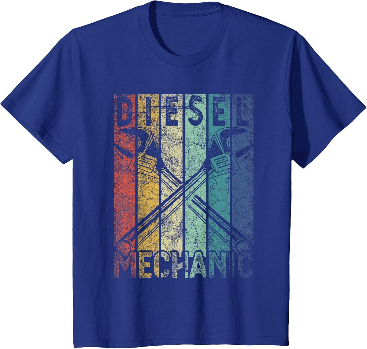 Vintage Diesel Mechanic Funny Car Garage Mens Distressed T-Shirt - Royal Blue