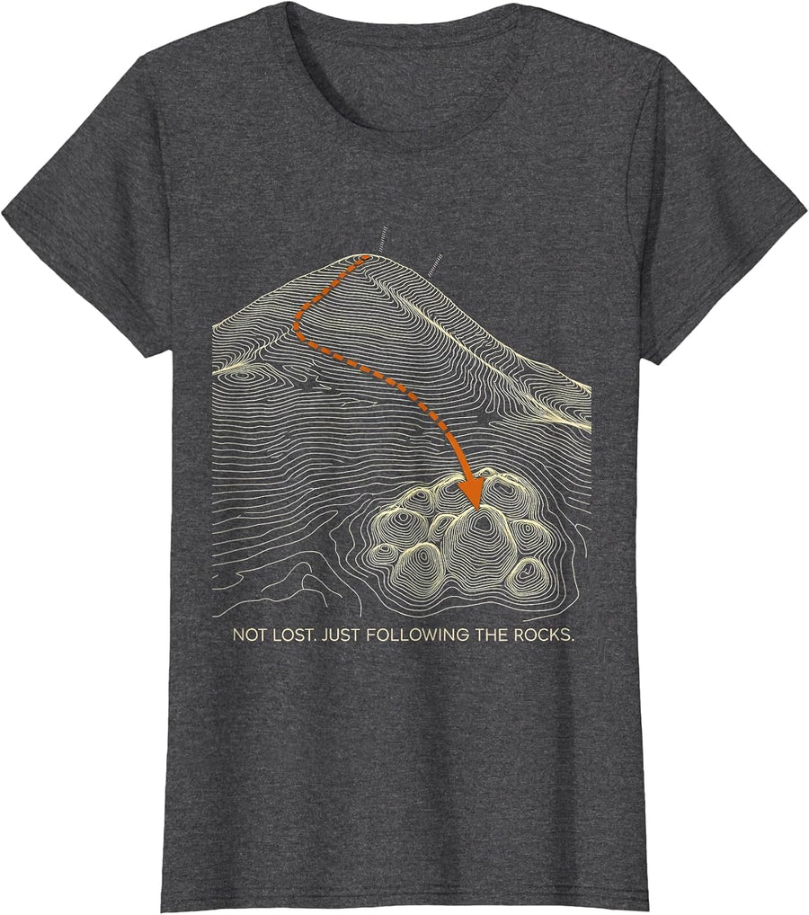 Women's Not Lost Just Following The Rocks Funny Rock Collector T-Shirt - Dark Heather Grey