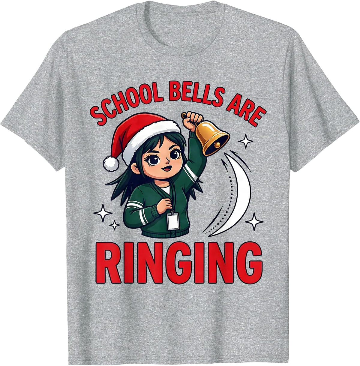 Men's SCHOOL BELLS ARE RINGING Funny Cartoon Teacher Christmas T-Shirt - Heather Grey