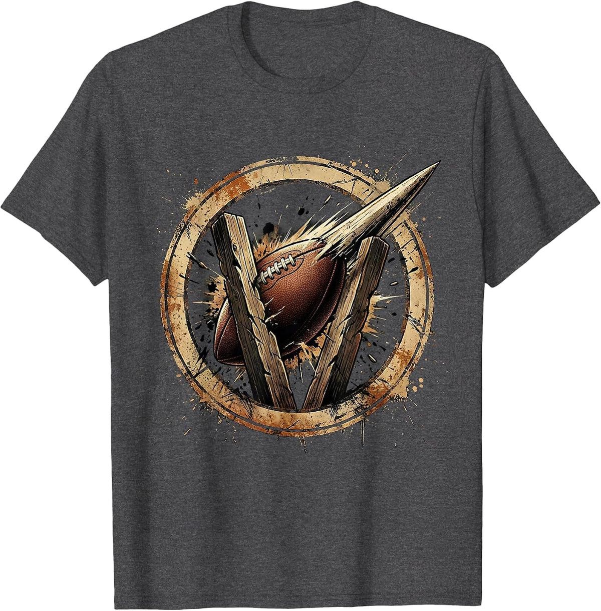 Men's Rugby Ball Through the Posts Graphic T-Shirt - Dark Heather Grey