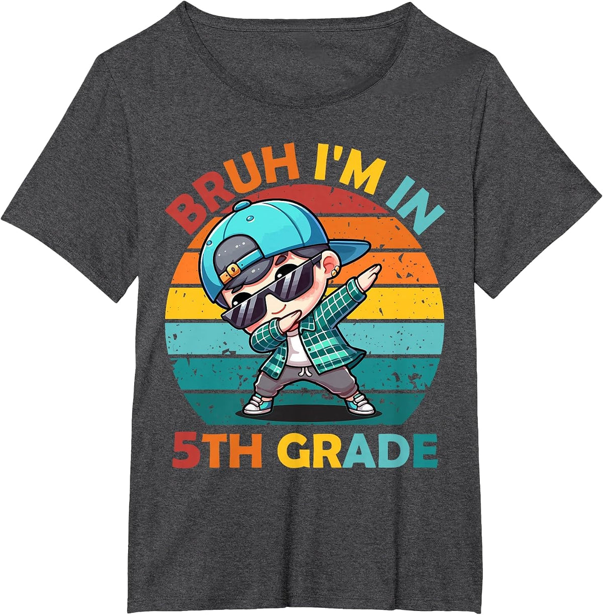 Fifth Grade Bruh I'm in 5th Grade Dabbing Boy Student School T-Shirt - Dark Heather Grey