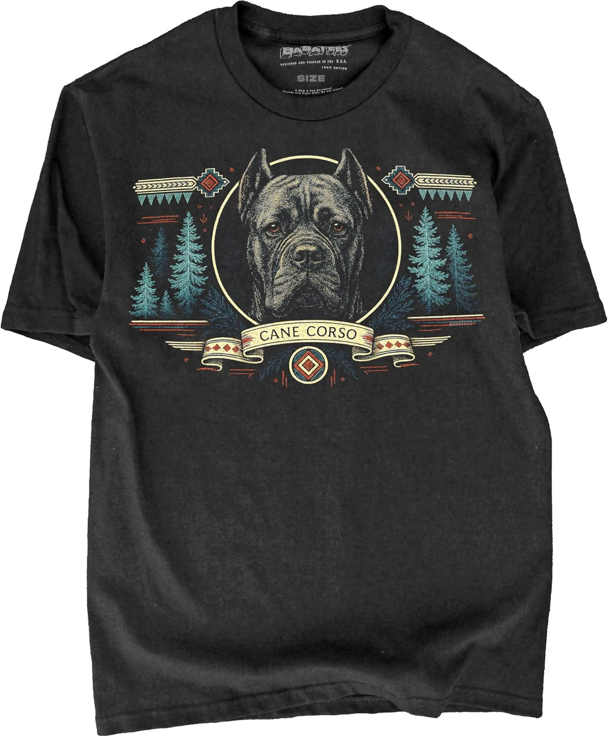 BABATEES Wilderness Inspired Dog Artwork Black Tshirt – 100% Cotton - for Men & Women - Cane Corso