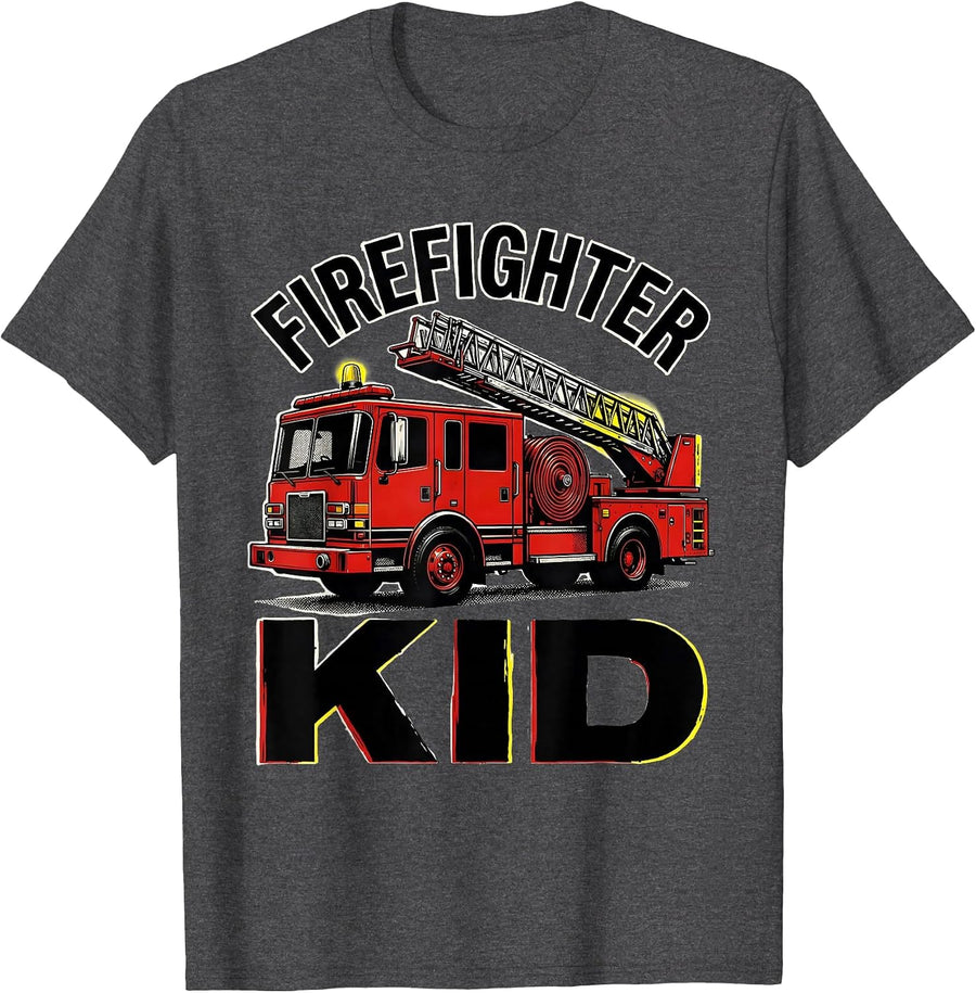 Men's Firefighter Kid Playful Fire Truck Birthday Future T-Shirt - Dark Heather Grey