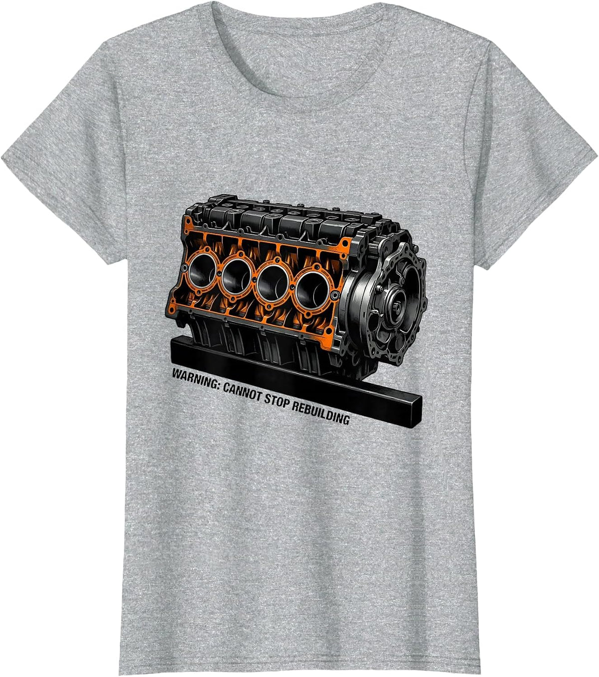 Women's Warning Cannot Stop Rebuilding Brutalist Mechanic Garage T-Shirt - Heather Grey