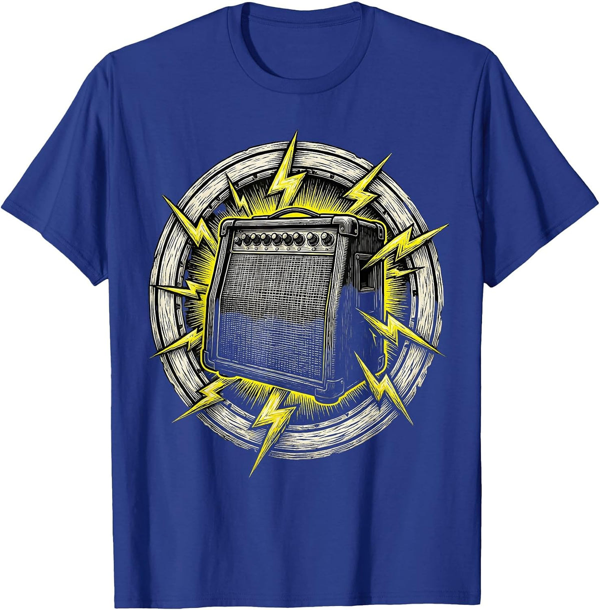 Rock N Roll Amplifier Lightning Bolt Graphic T-Shirt - Royal Blue