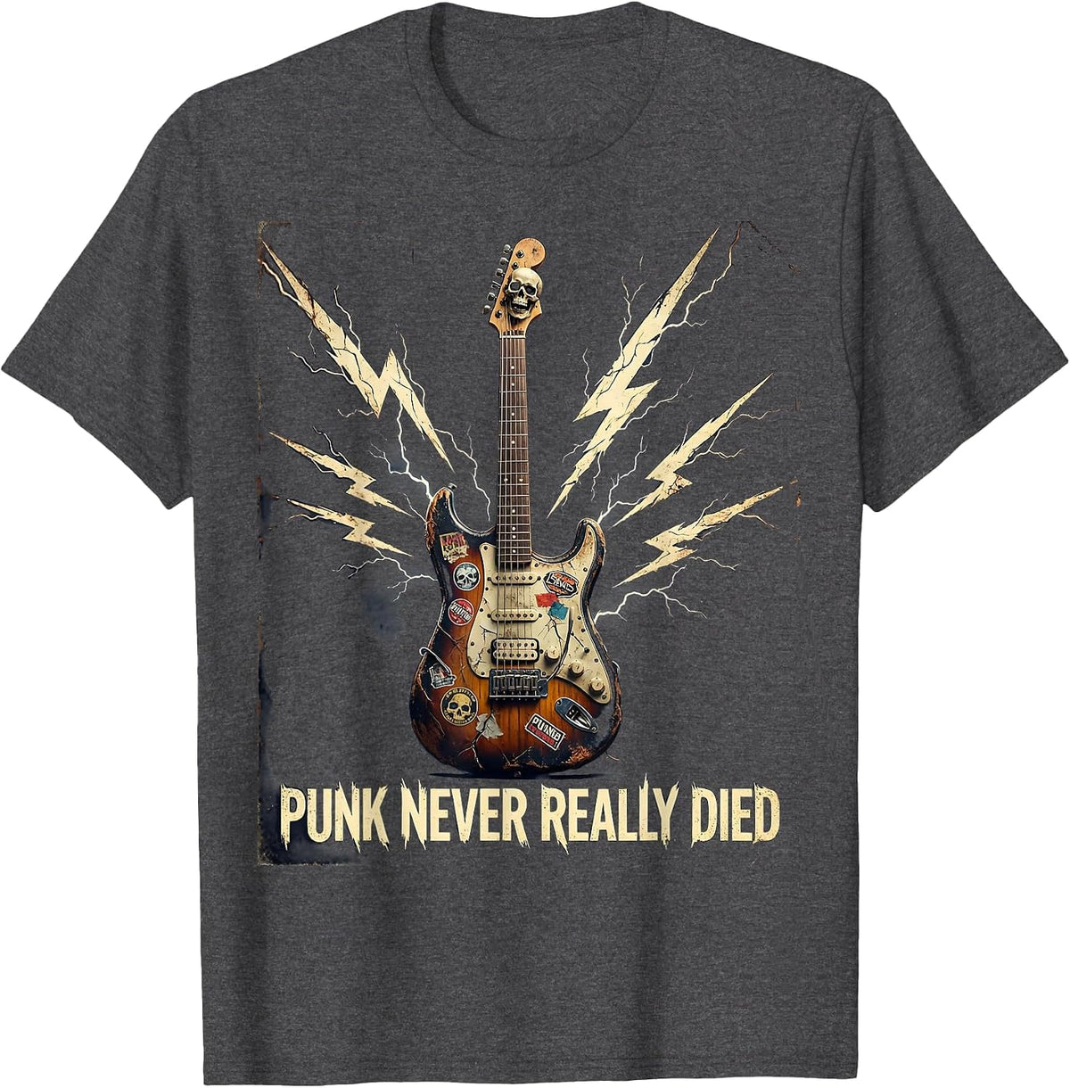 Punk Never Really Died Rebellious Rock Design T-Shirt - Dark Heather Grey
