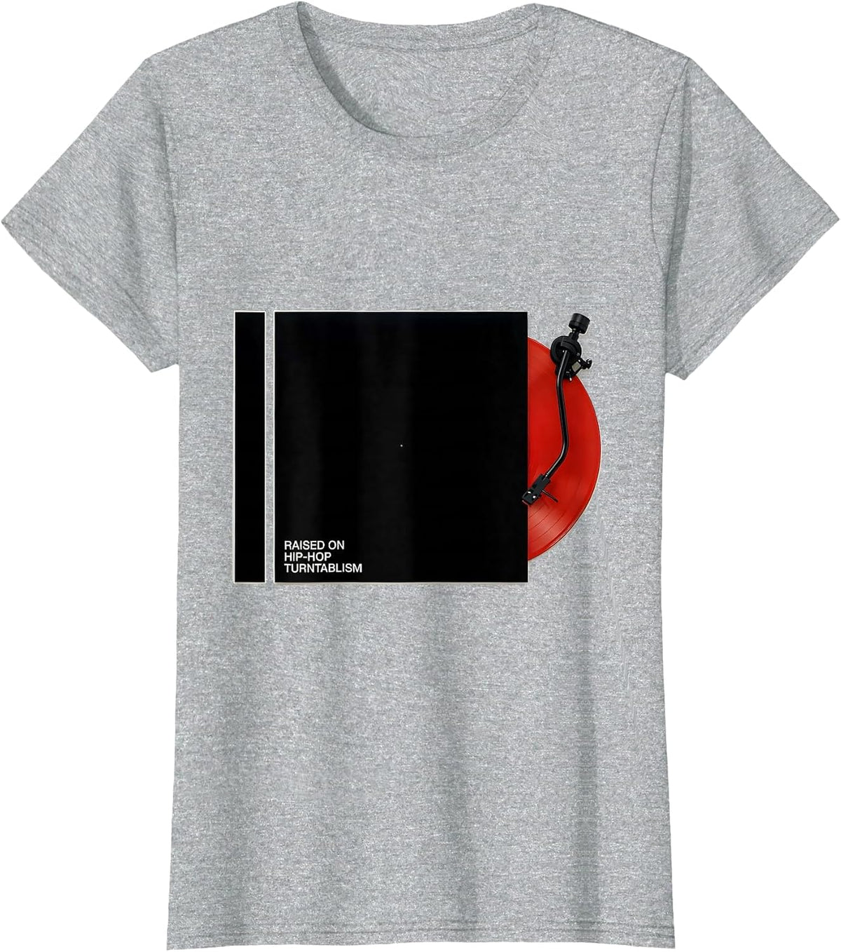 Women's Raised On Hip-Hop Turntablism Vintage DJ 90s Rap Lyric T-Shirt - Heather Grey