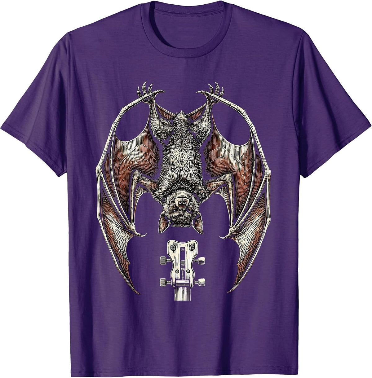 Men's Bat on Guitar Tremolo Arm Rock Music Graphic T-Shirt - Purple