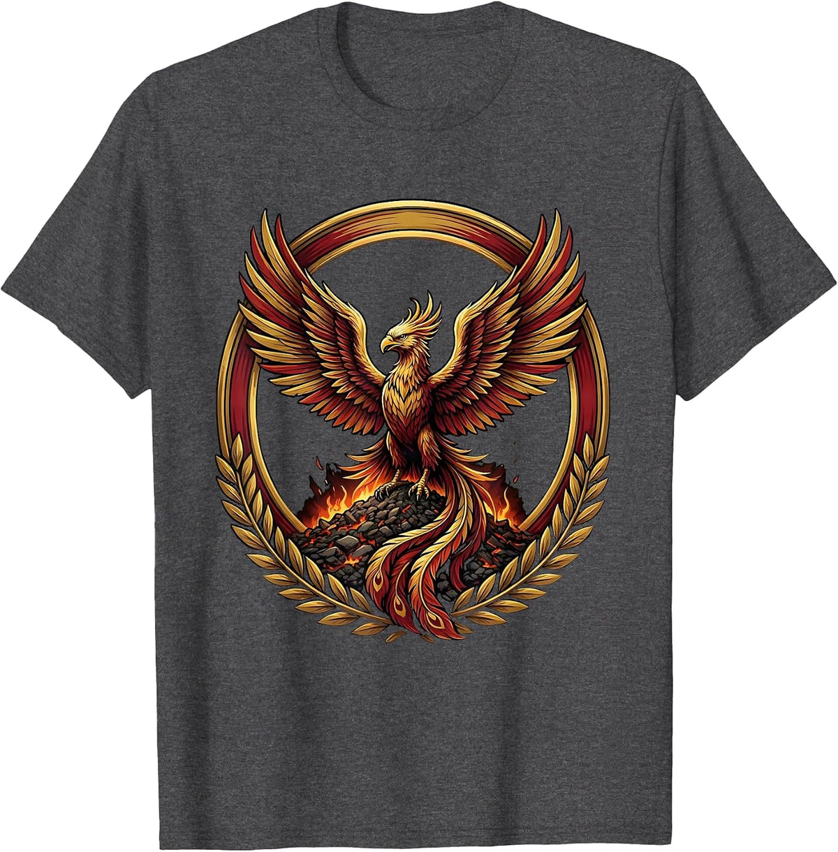 21st Birthday Phoenix Rising Golden Ashes Design T-Shirt - Dark Heather Grey