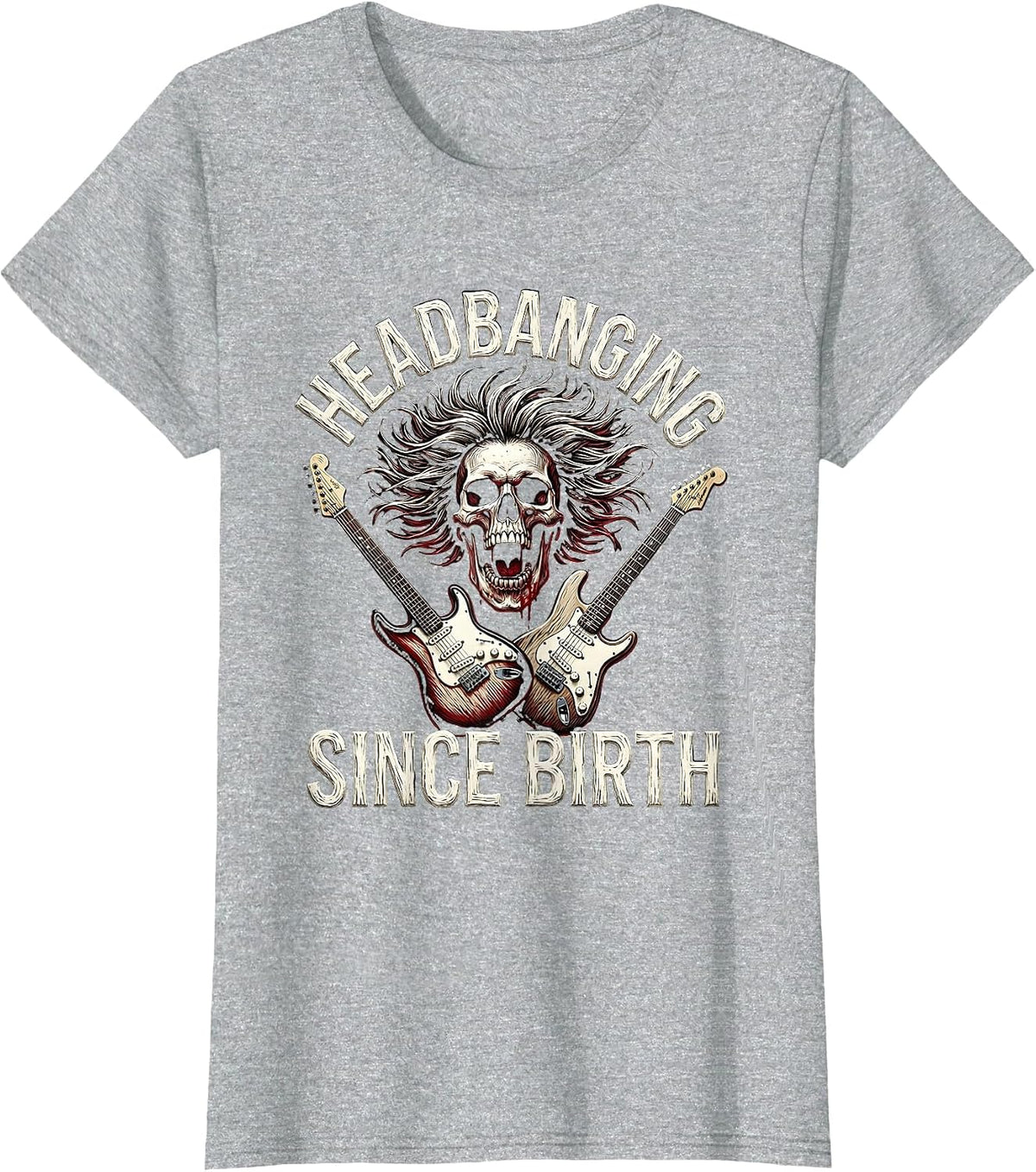 Headbanging Since Birth Rock Band Graphic Design T-Shirt - Heather Grey