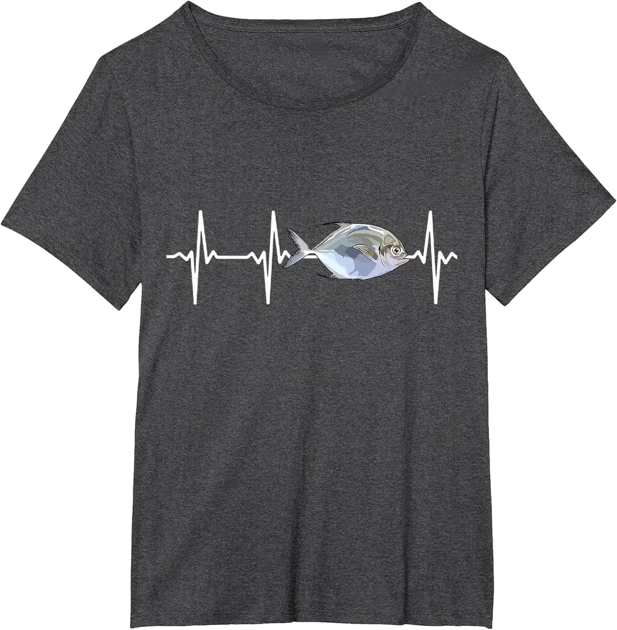 Pompano Heartbeat for Saltwater Fish Lovers T-Shirt - Dark Heather Grey