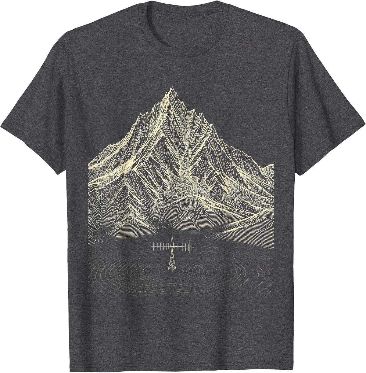 Peak Terrain Topographic Contour Map Ham Radio Operator T-Shirt - Dark Heather Grey
