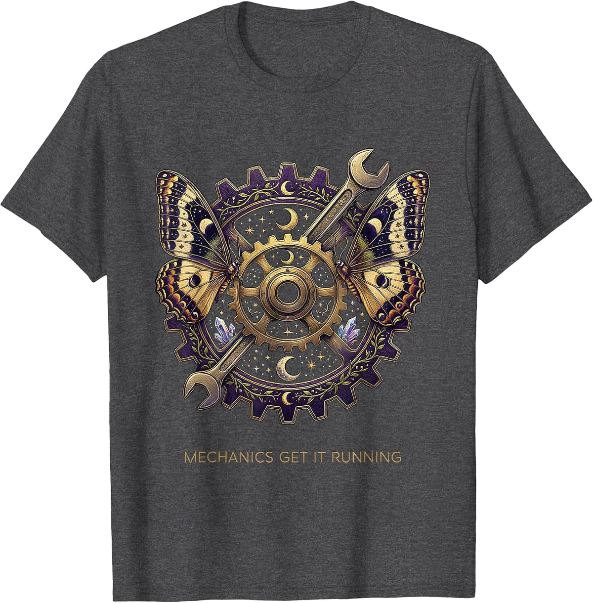 Mechanics Get It Running Garage Design T-Shirt - Dark Heather Grey
