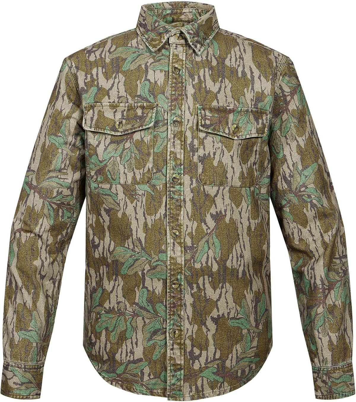 Drake Waterfowl Men's Throwback 80 Field Camo Cotton Twill Triple Needle Long Sleeve Button-Down Shirt with Reinforcements -
