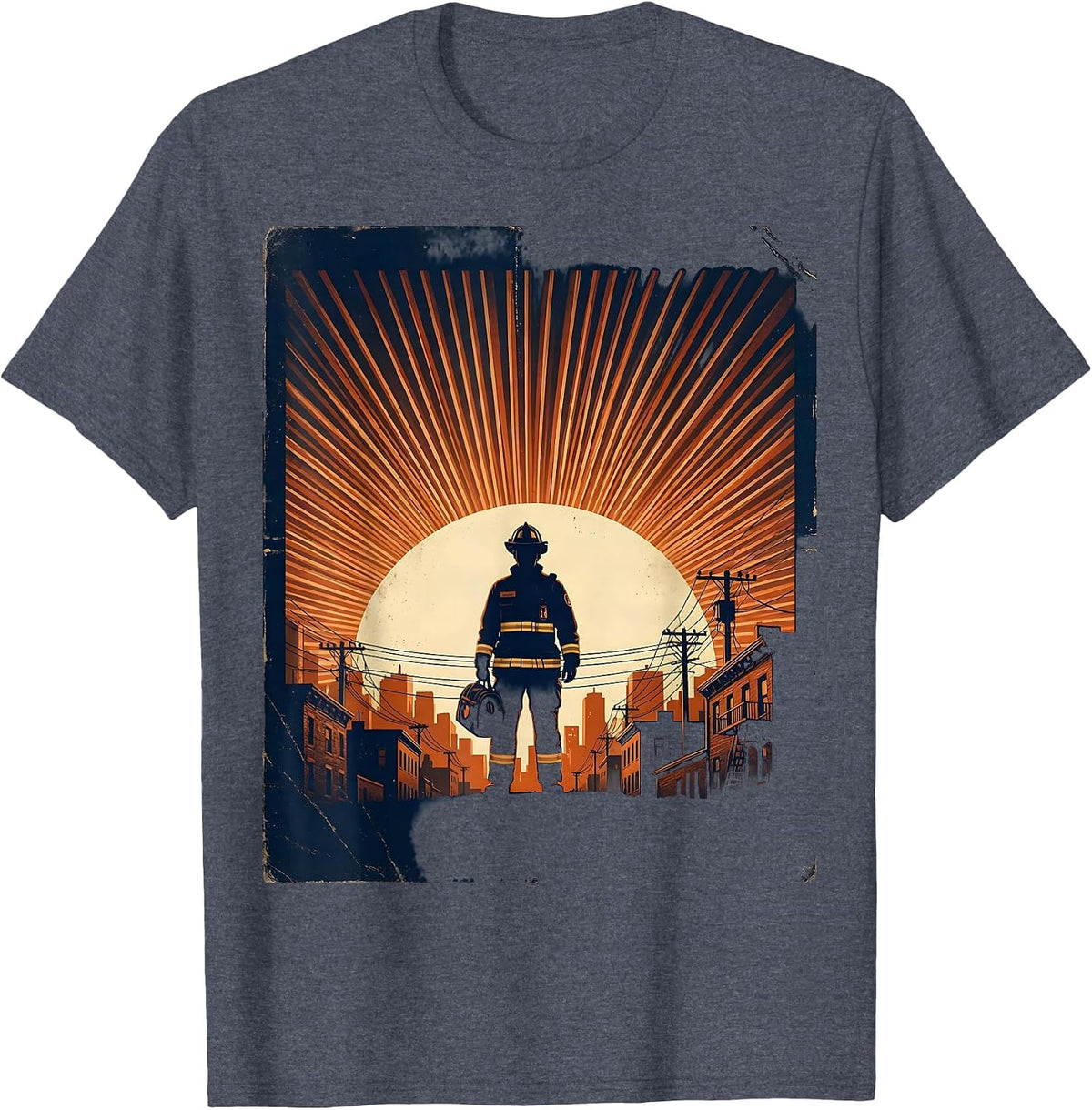 EMT Paramedic Silhouette Sunset Skyline Graphic T-Shirt - Heather Blue