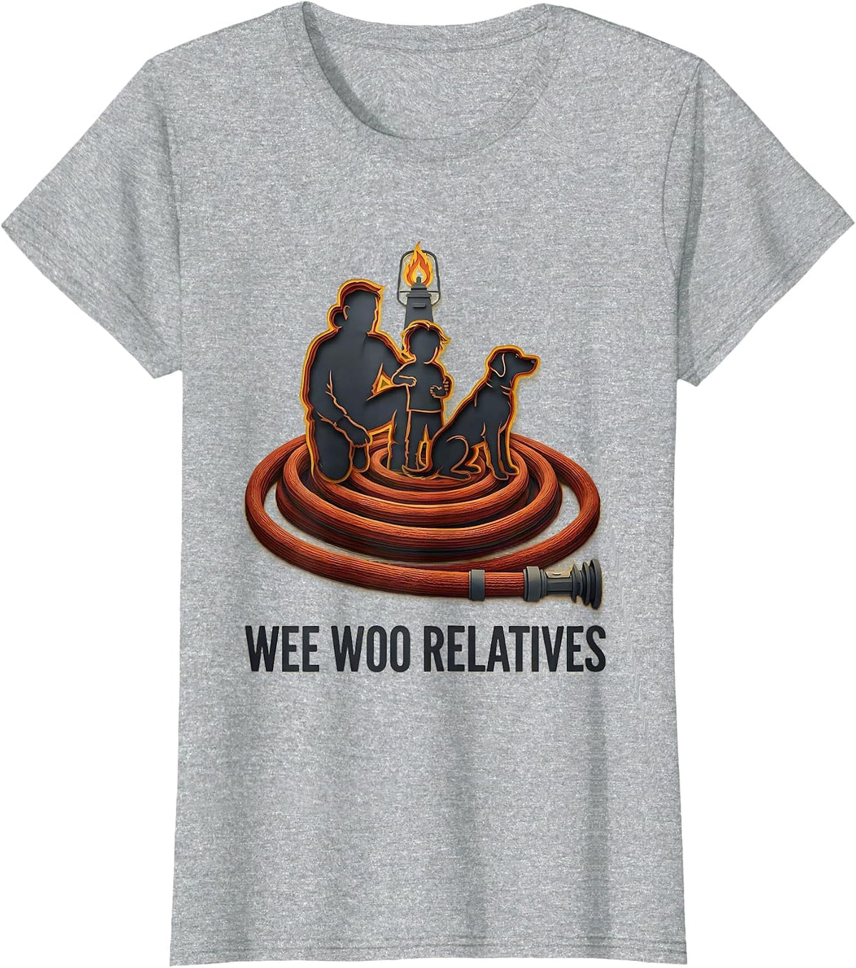 Wee Woo Relatives Funny Firefighter Family Fire Department T-Shirt - Heather Grey