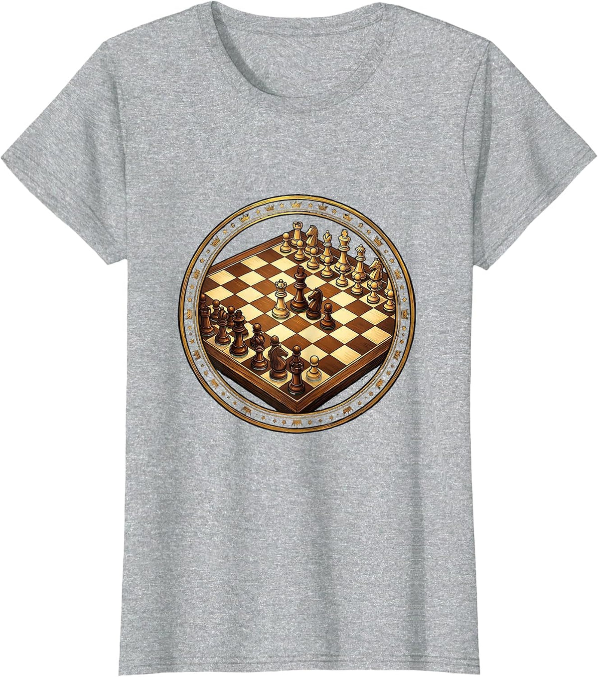 Instructional Coach Chess Mid-Game Board Illustration T-Shirt - Heather Grey