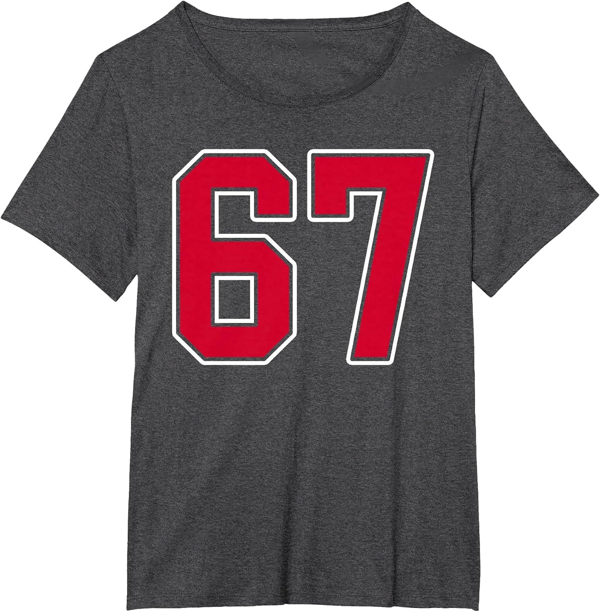 Red White Number 67 Jersey Player Uniform #67 T-Shirt - Dark Heather Grey