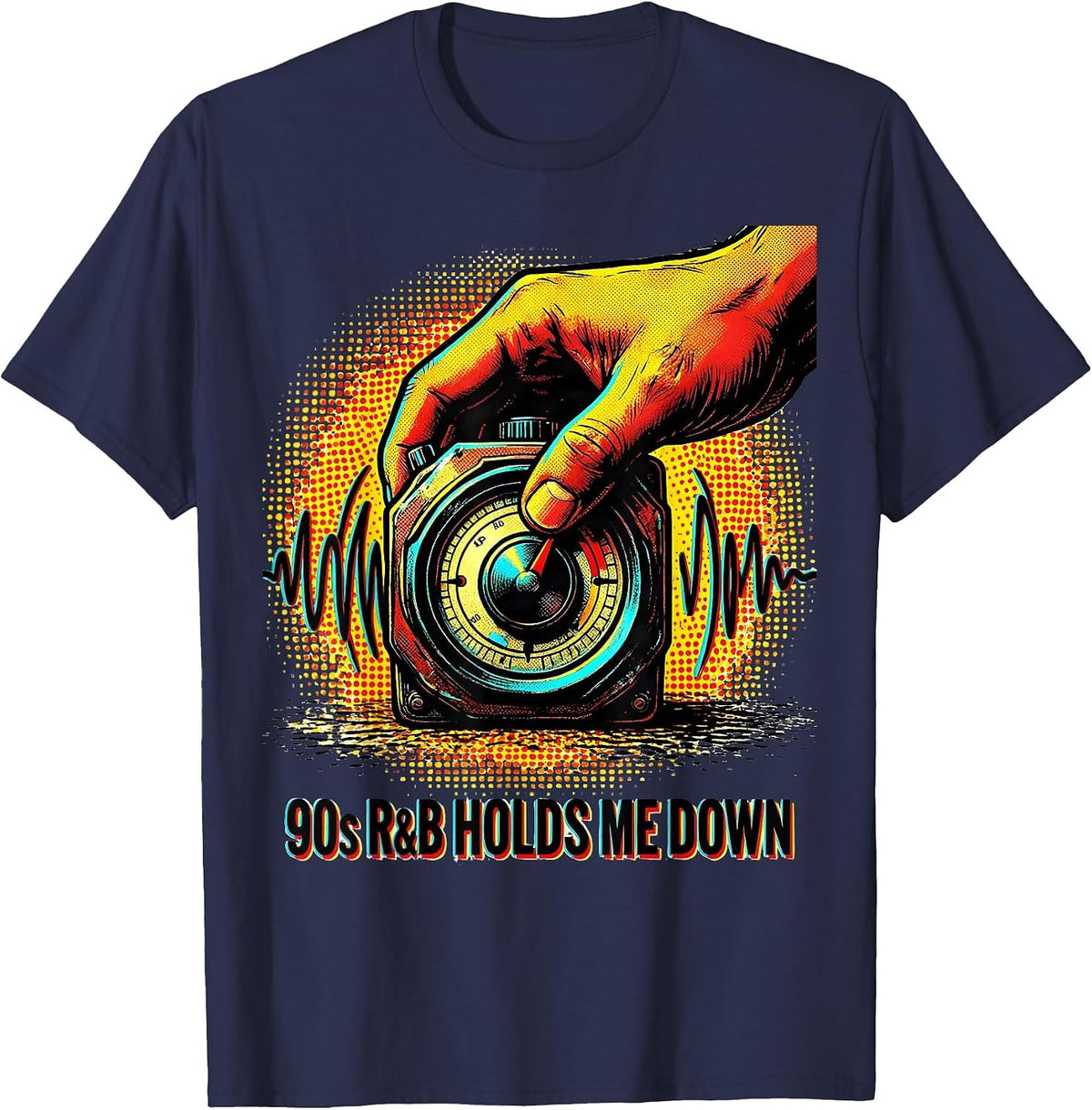 Men's 90s R&B Holds Me Down Pop Art Retro Music Fan T-Shirt - Navy Blue