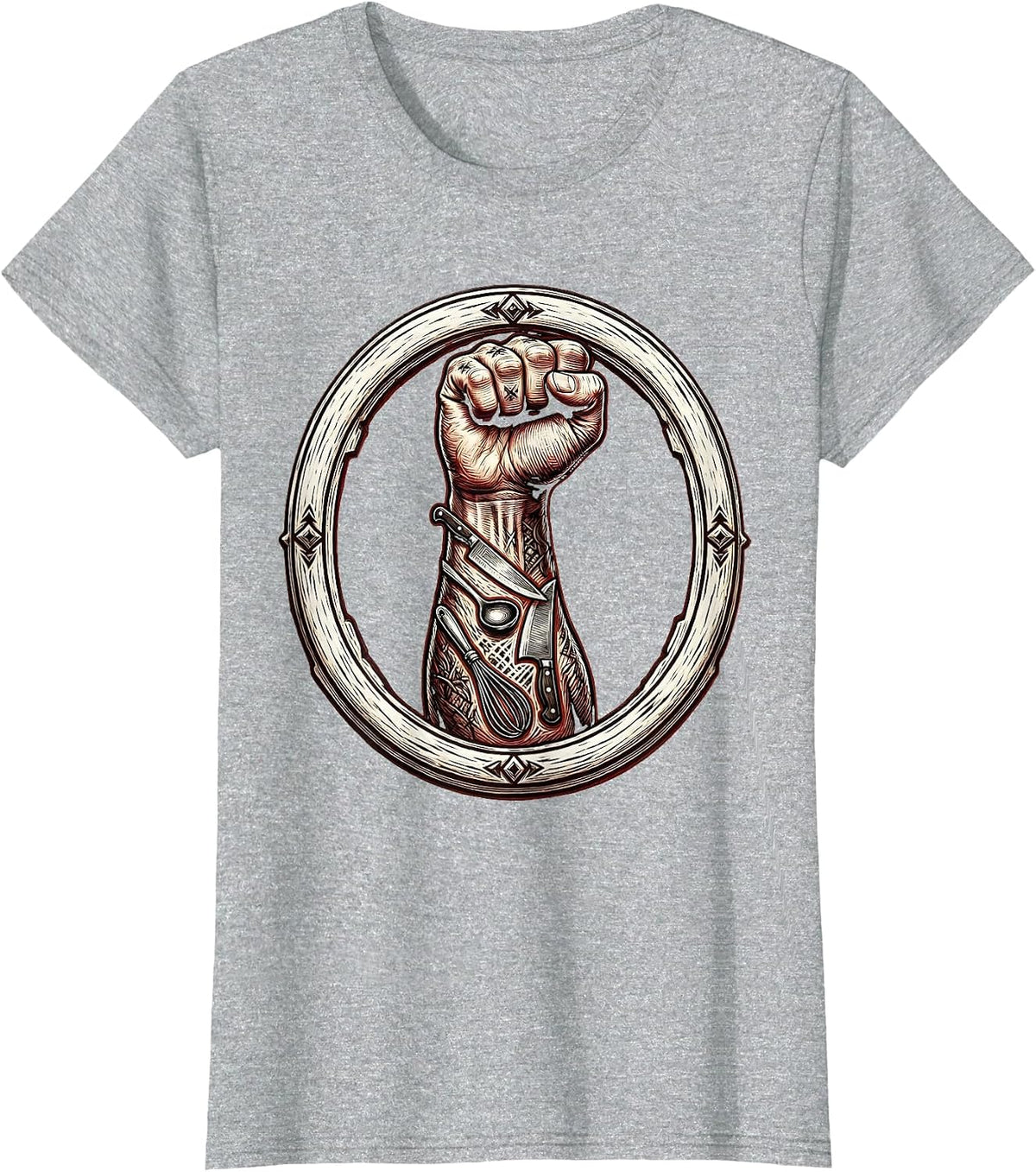 Tattooed Chef Arm Kitchen Utensils Graphic T-Shirt - Heather Grey