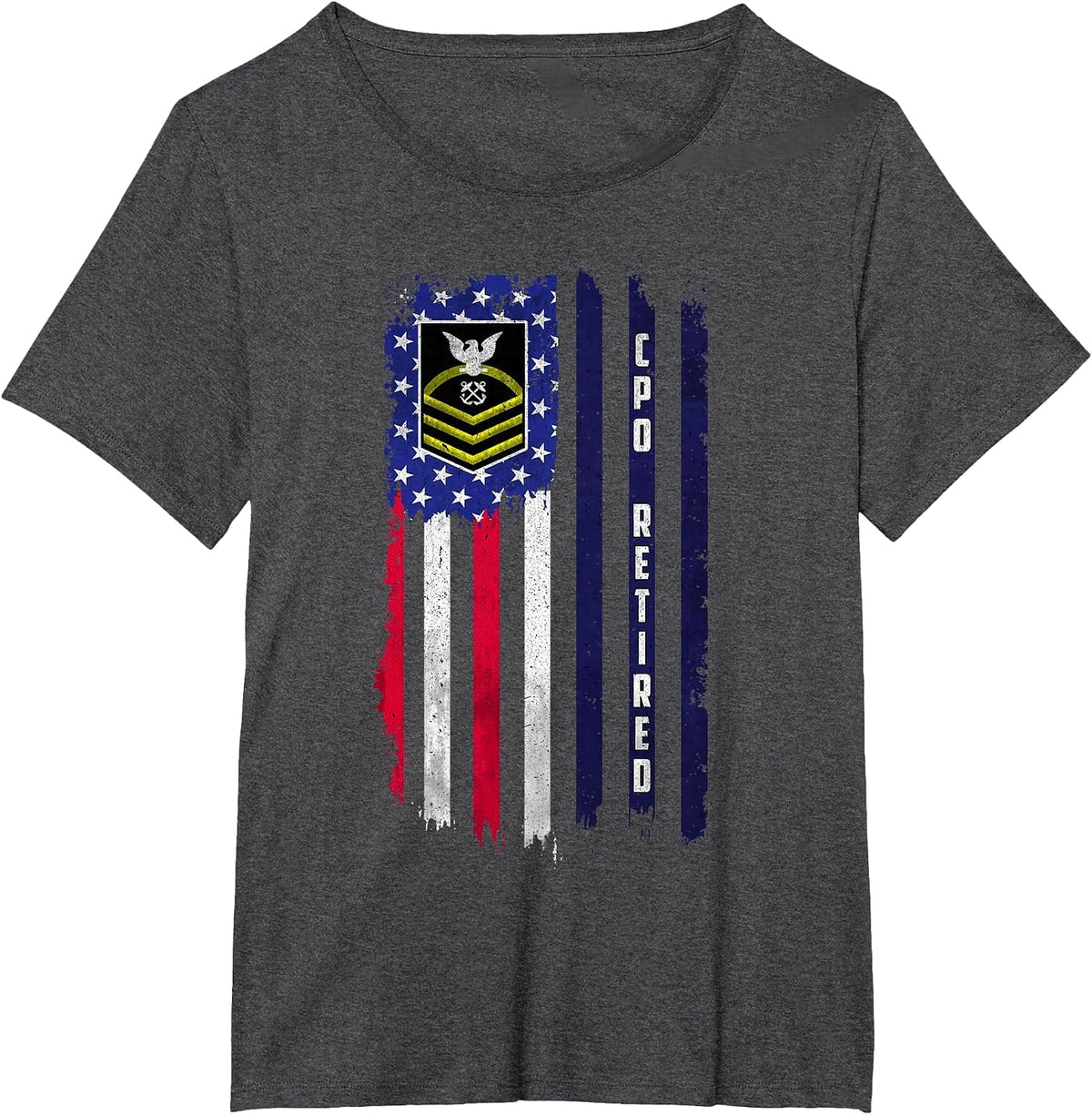 Retired E-7 Chief Petty Officer CPO Rank American Flag Papa T-Shirt - Dark Heather Grey
