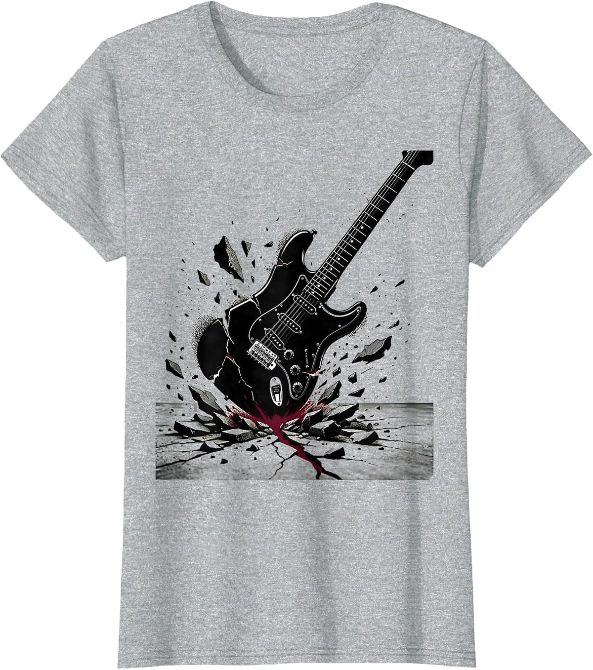 Women's Punk Electric Guitar Smash Graphic Tee T-Shirt - Heather Grey