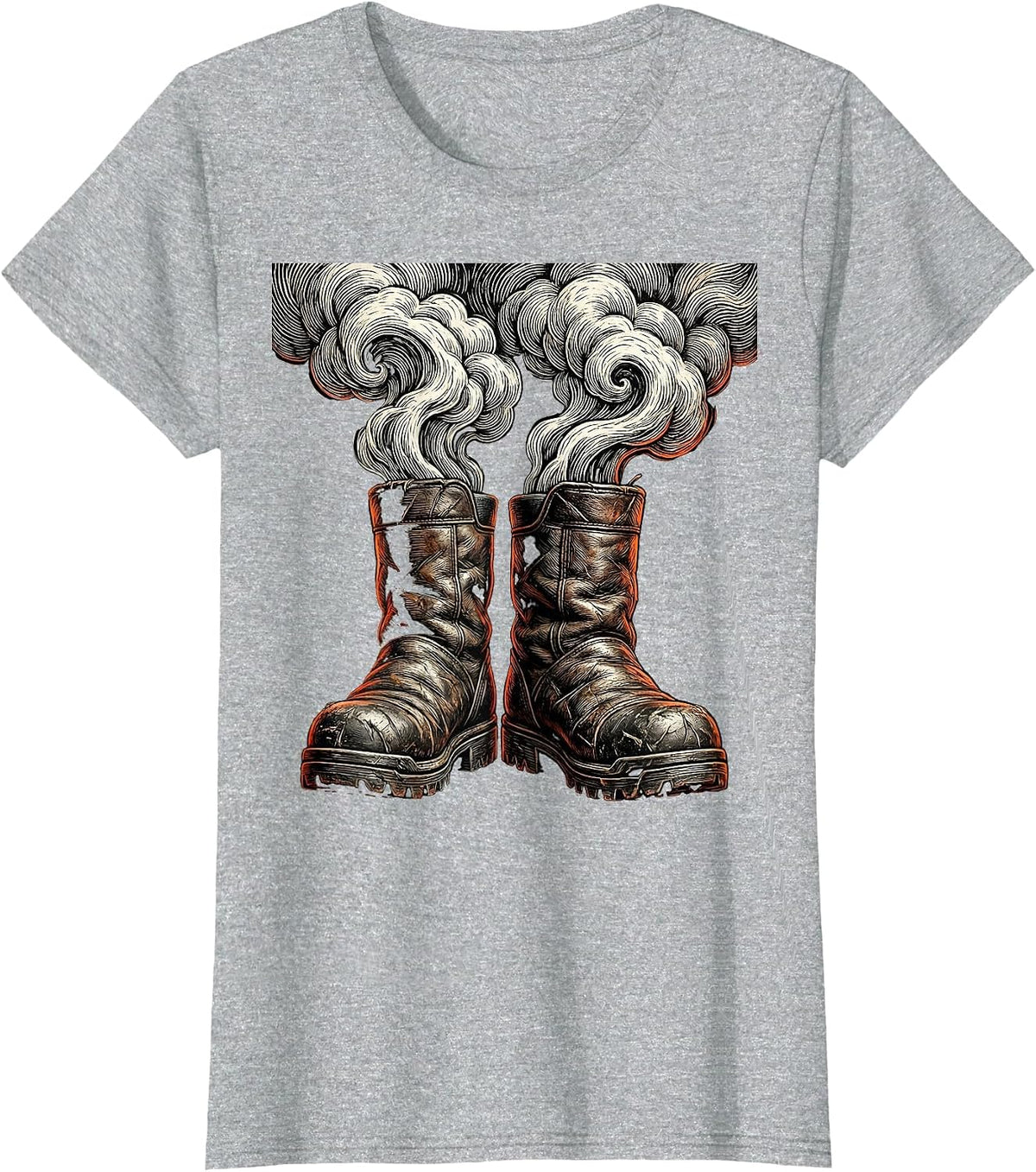 Women's Worn Firefighter Turnout Boots Smoking Graphic T-Shirt - Heather Grey