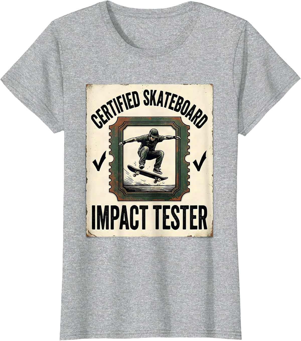 Women's Certified Skateboard Impact Tester Vintage Skateboarder T-Shirt - Heather Grey
