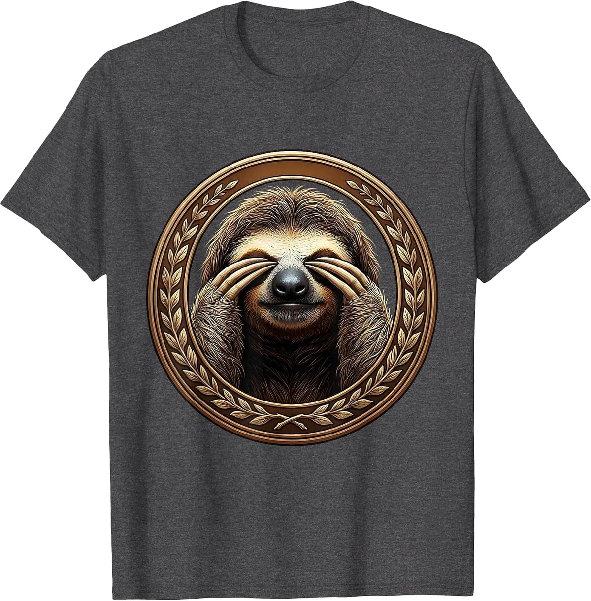 Sloth Covering Eyes Funny I Dont Care Design T-Shirt - Dark Heather Grey