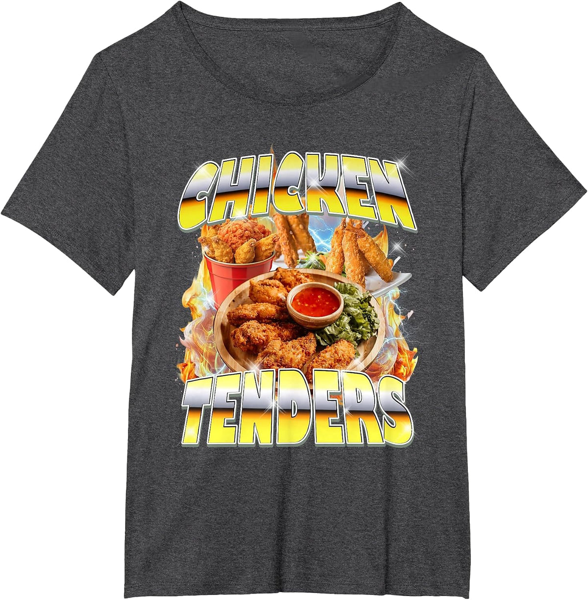 Thanksgiving Chicken Tenders Bootleg 90's Rap Rock Vintage T-Shirt - Dark Heather Grey