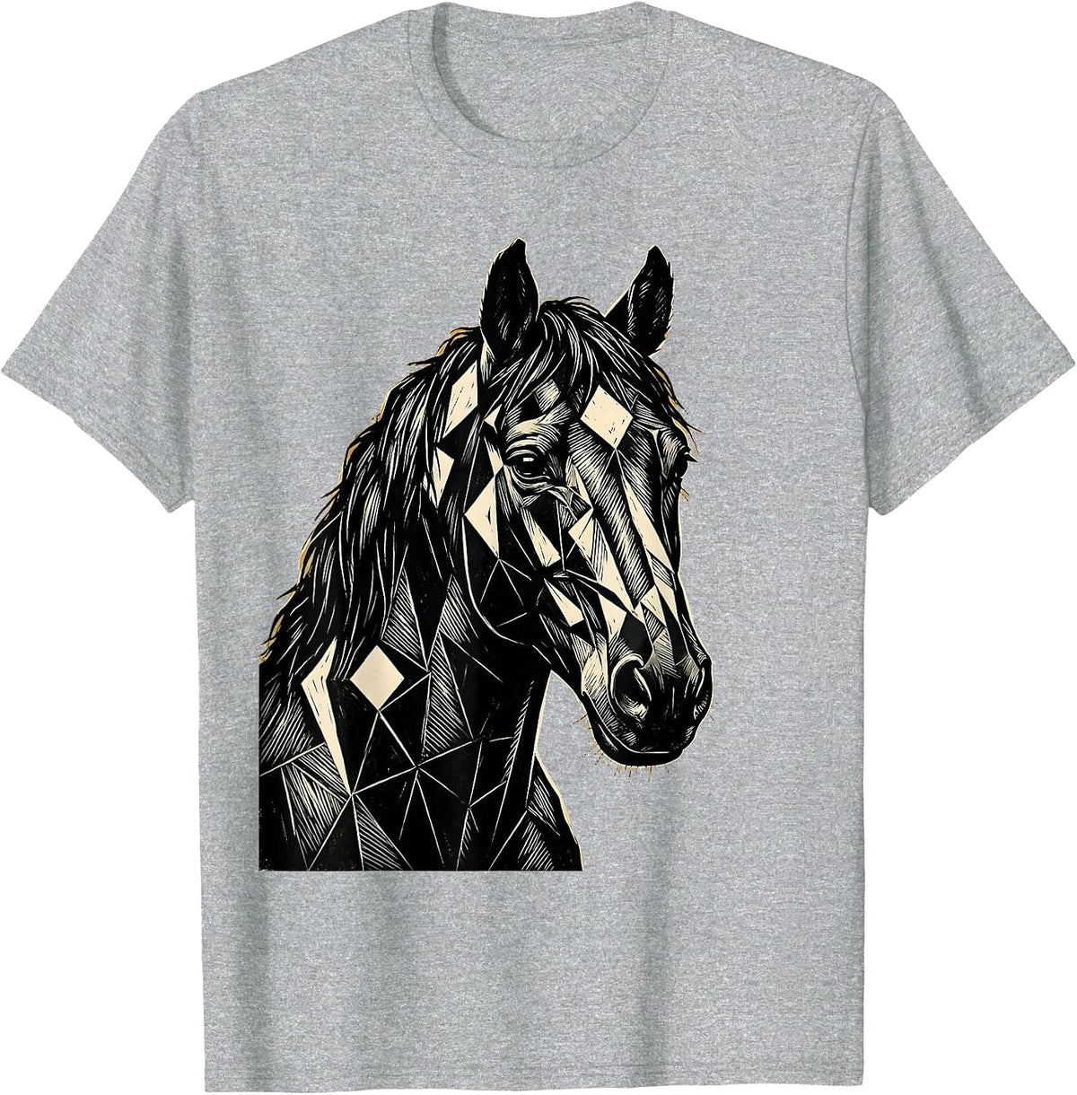 Men's Geometric Horse Head Portrait Illustration T-Shirt - Heather Grey
