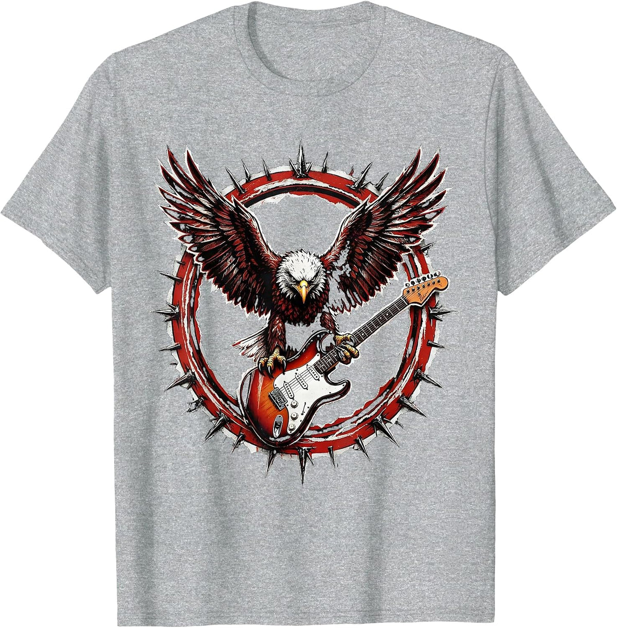 Men's Vintage Rock Eagle Electric Guitar Graphic T-Shirt - Heather Grey