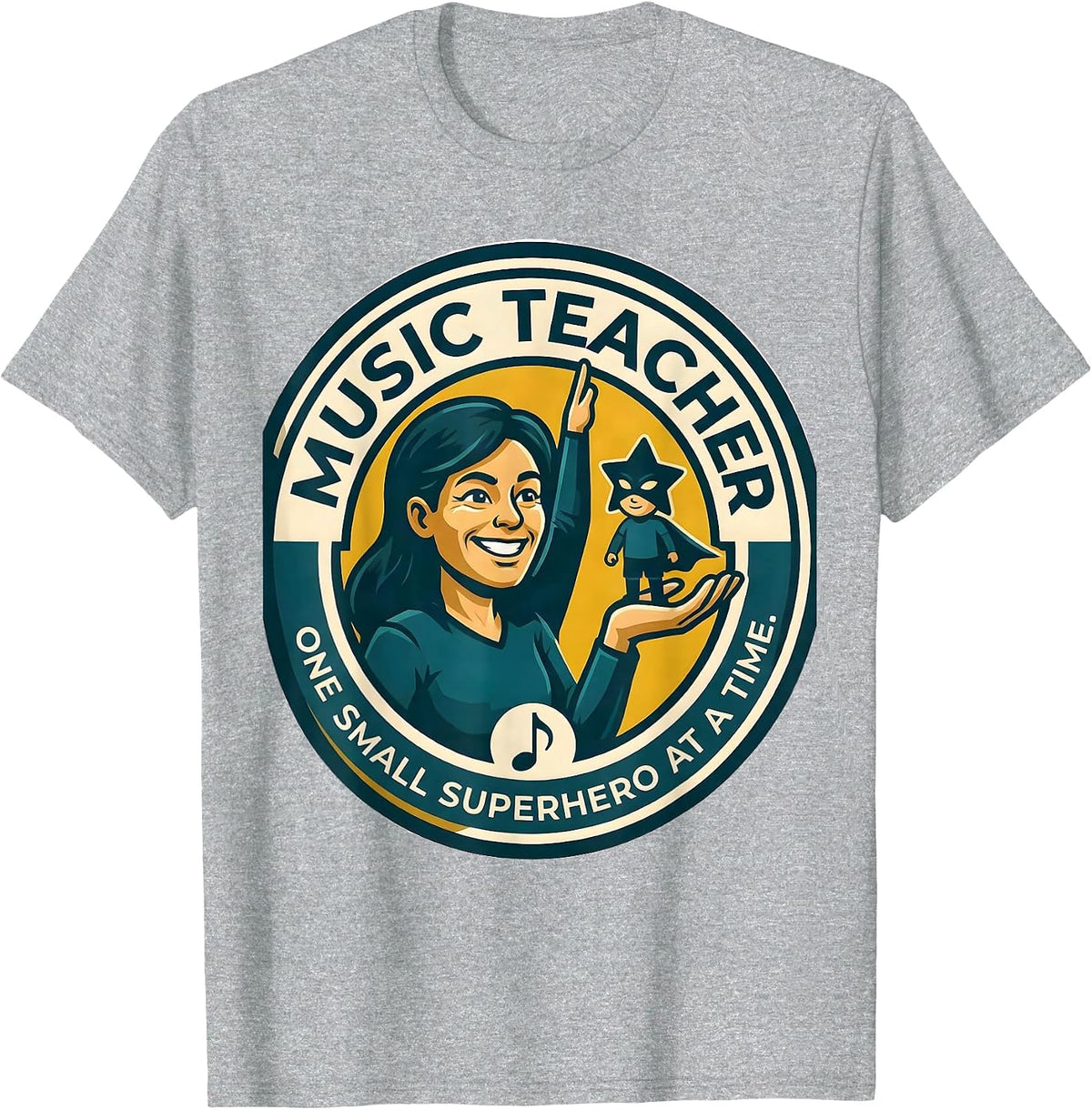 Men's Music Teacher One Small Superhero At A Time Funny T-Shirt - Heather Grey