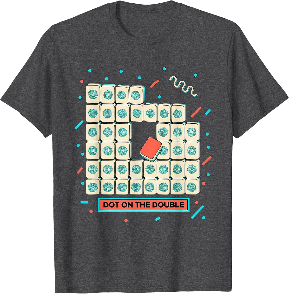 Dot On The Double Memphis Postmodern Funny Mahjong Player T-Shirt - Dark Heather Grey