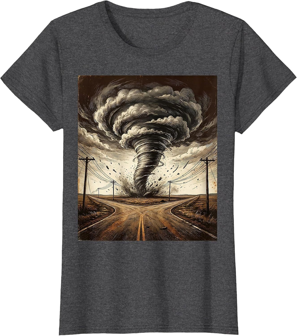 Women's Tornado Crossroads Graphic Tee - Turning Point T-Shirt - Dark Heather Grey