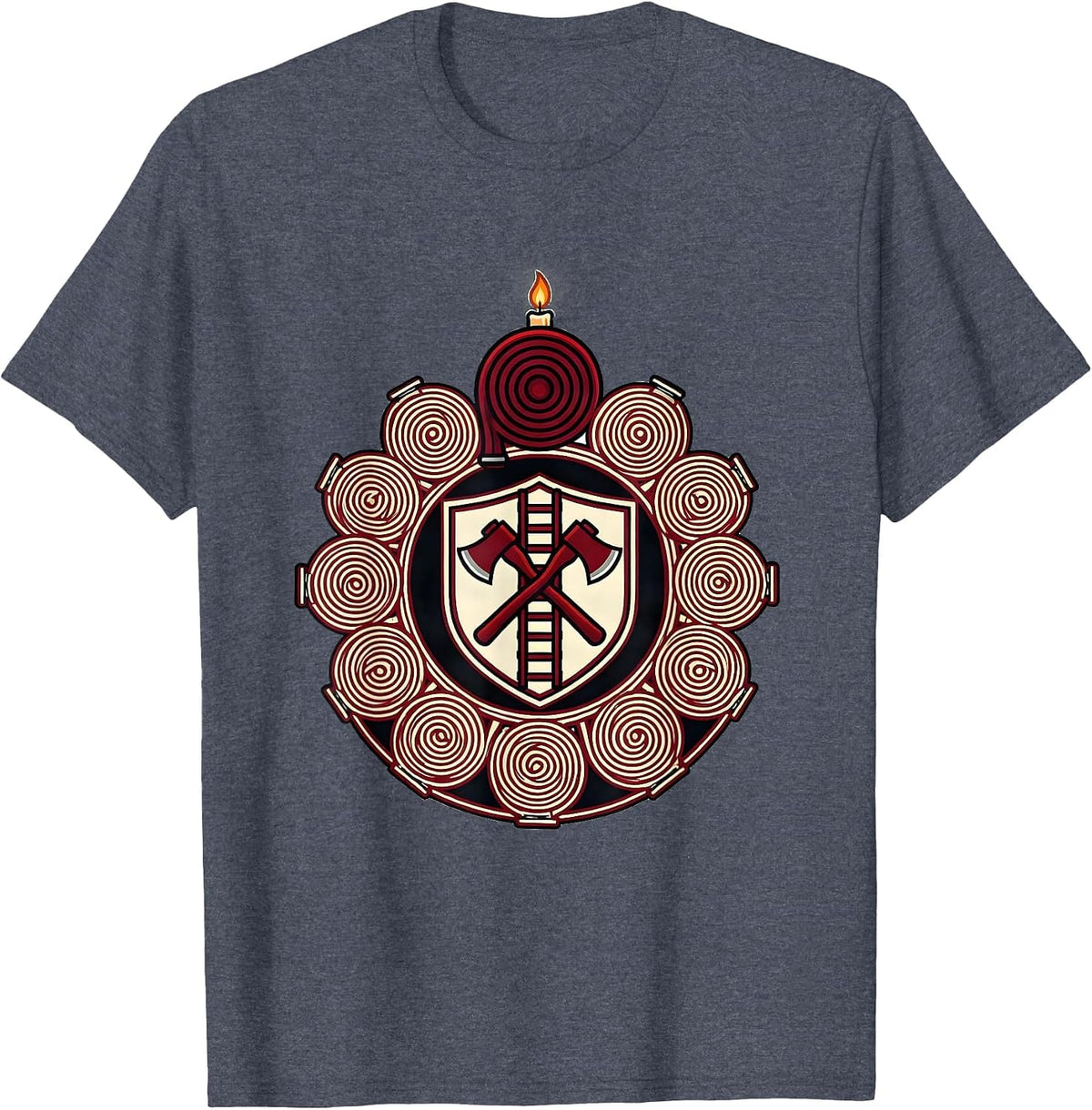 Fire Truck Birthday Boy Firefighter Family Party Crest T-Shirt - Heather Blue