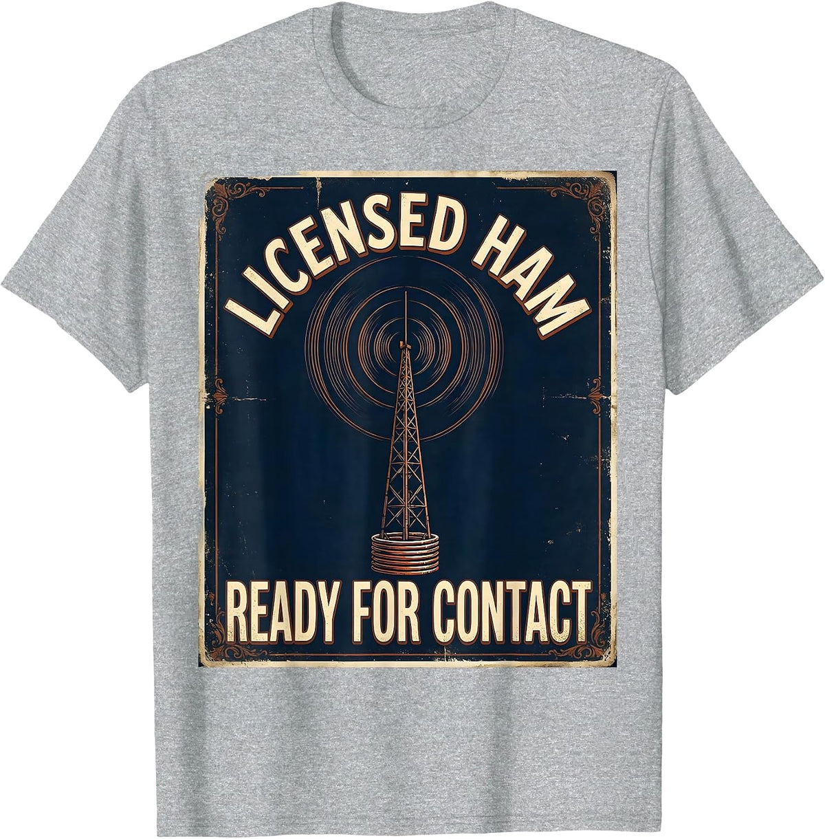 Men's Licensed Ham, Ready For Contact Vintage Ham Radio Operator T-Shirt - Heather Grey