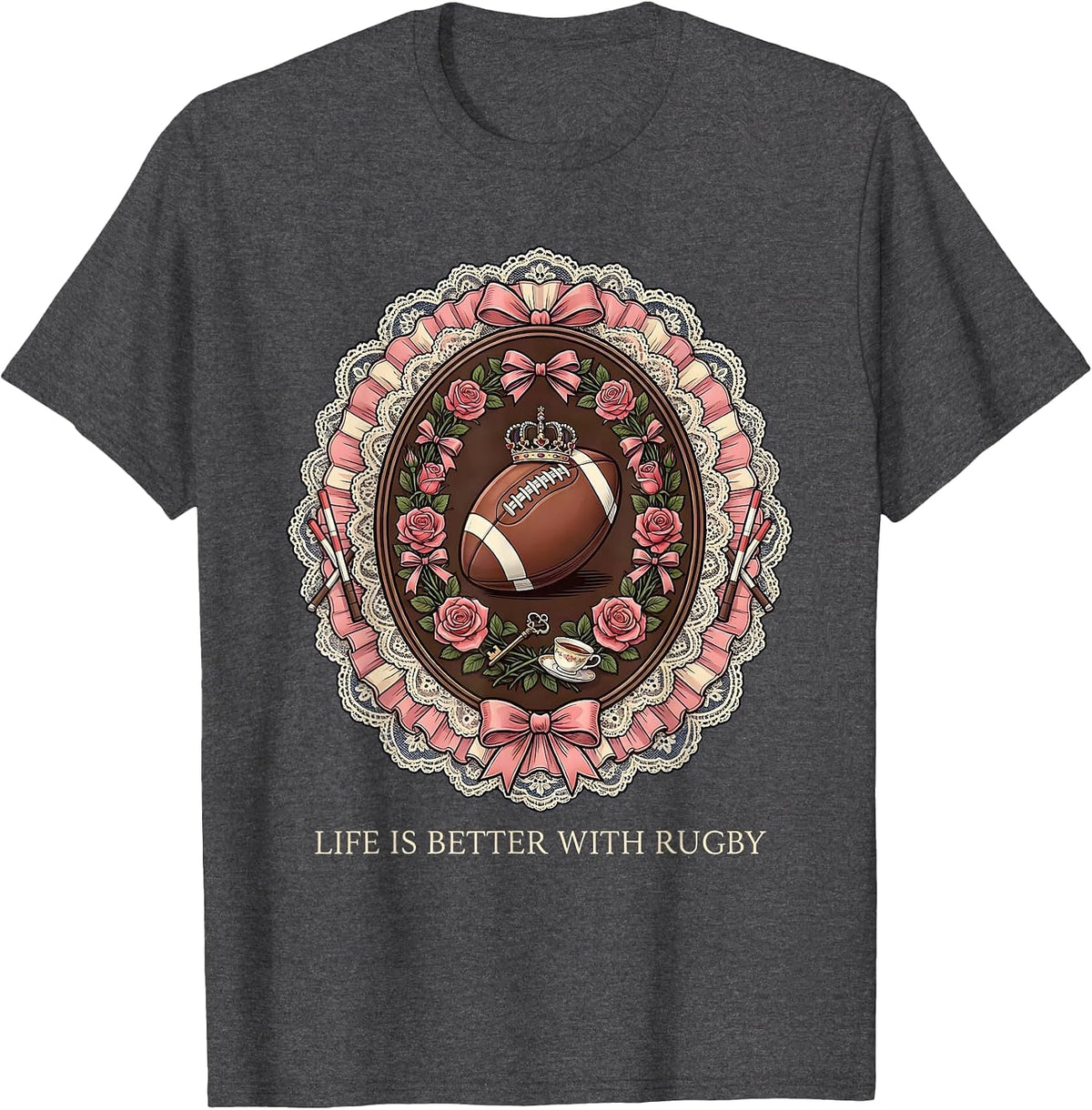 Life Is Better With Rugby Graphic Design T-Shirt - Dark Heather Grey