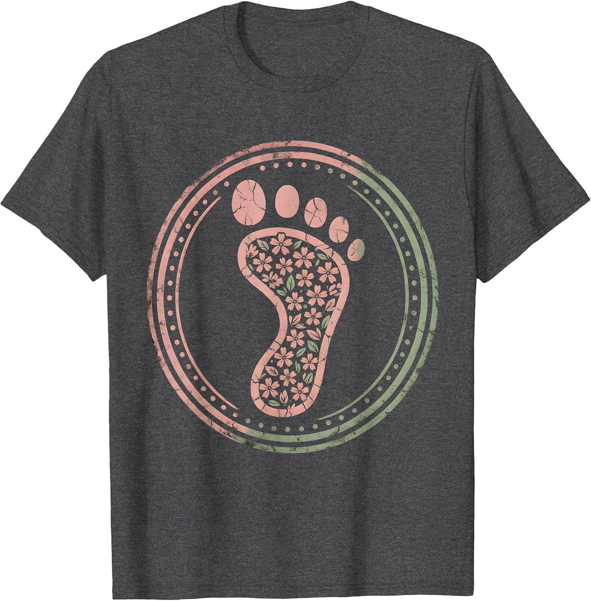 Horse Hoof Print Floral Wildflower Design T-Shirt - Dark Heather Grey